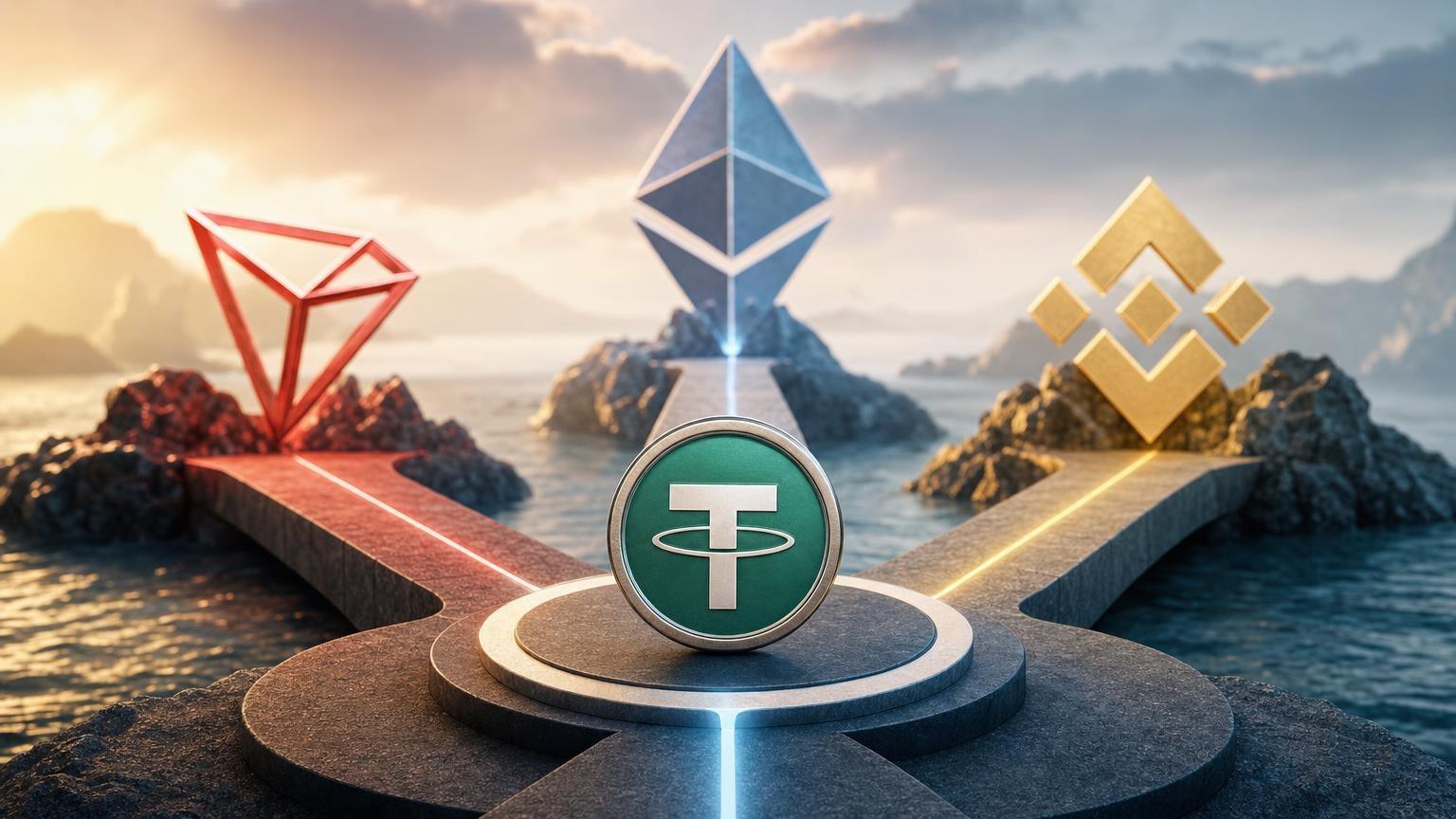 Decision matrix comparing USDT transfers on TRON, Ethereum, and BNB Smart Chain by compatibility, fees, liquidity needs, and operational risks
