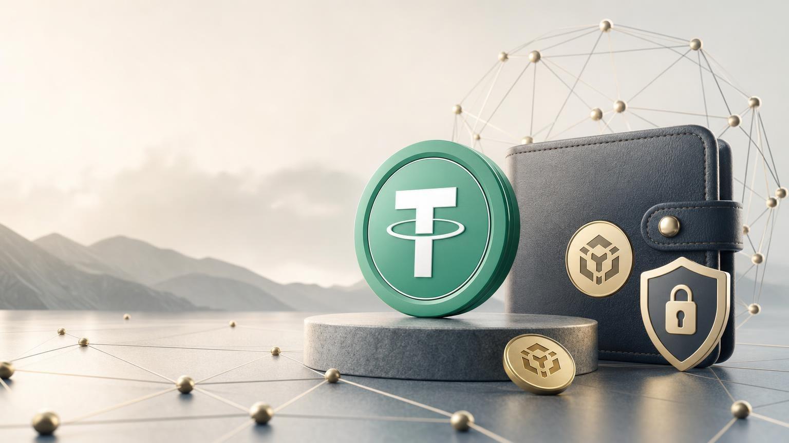 USDT BEP-20 transfer screen showing BNB Smart Chain, a wallet address, token details, and a verification checklist